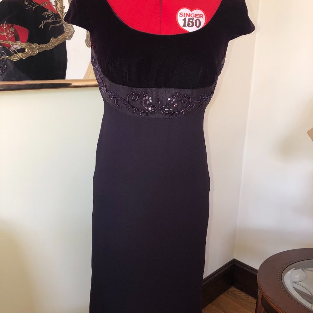 Liz Clairborne Night VTG Babydoll Cap Sleeve Velvet Beaded Dark Romantic Dress